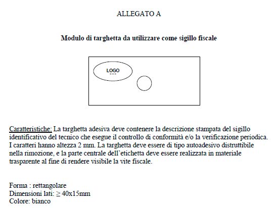 Modulo di targhetta da utilizzare come sigillo fiscale per i registratori di cassa telematici (RT)
